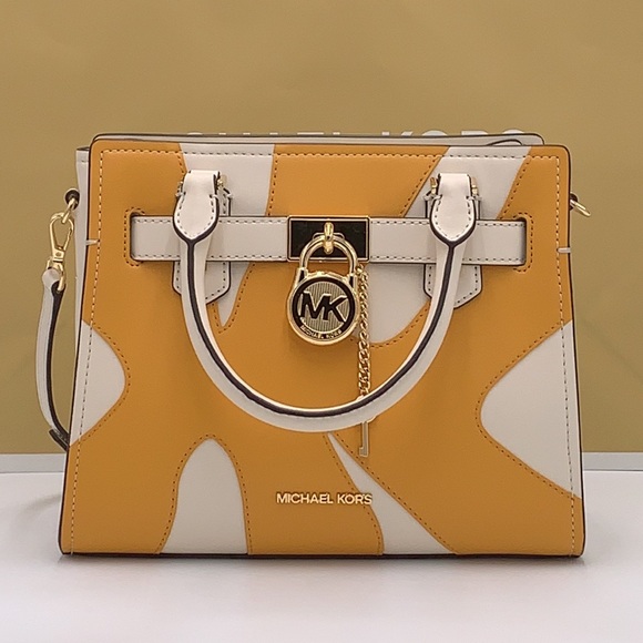 MICHAEL KORS Hamilton Small Two-Tone Satchel GOLDEN ROD MULTI - Picture 4 of 15